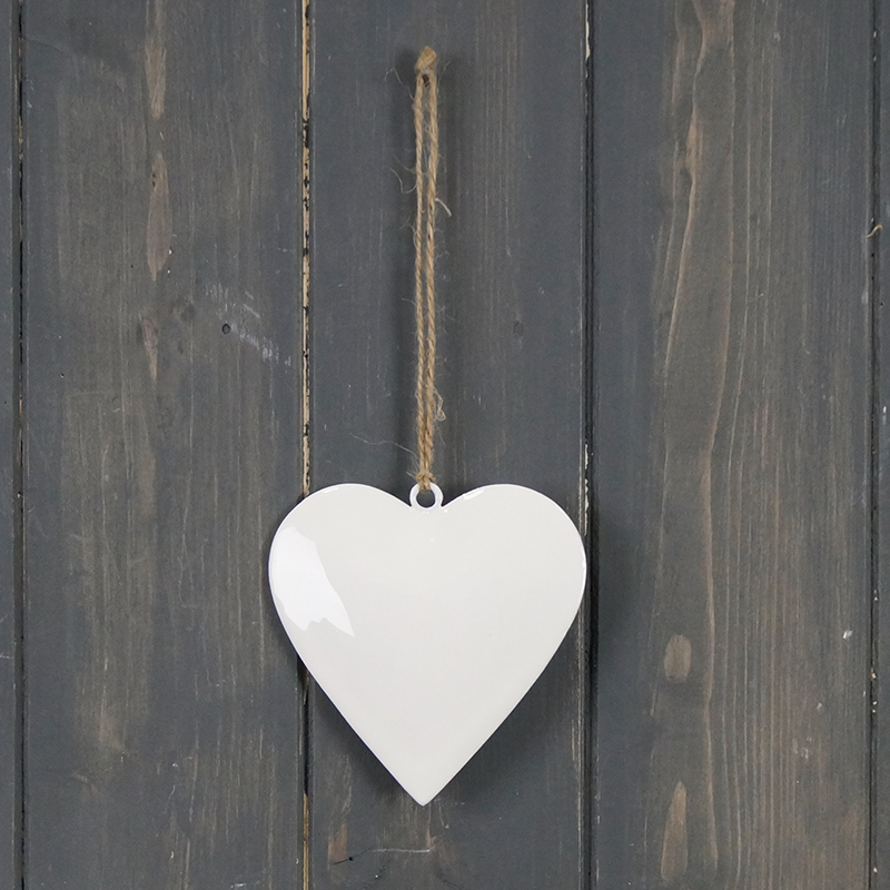 White Enamel Hanging Heart (10cm) detail page
